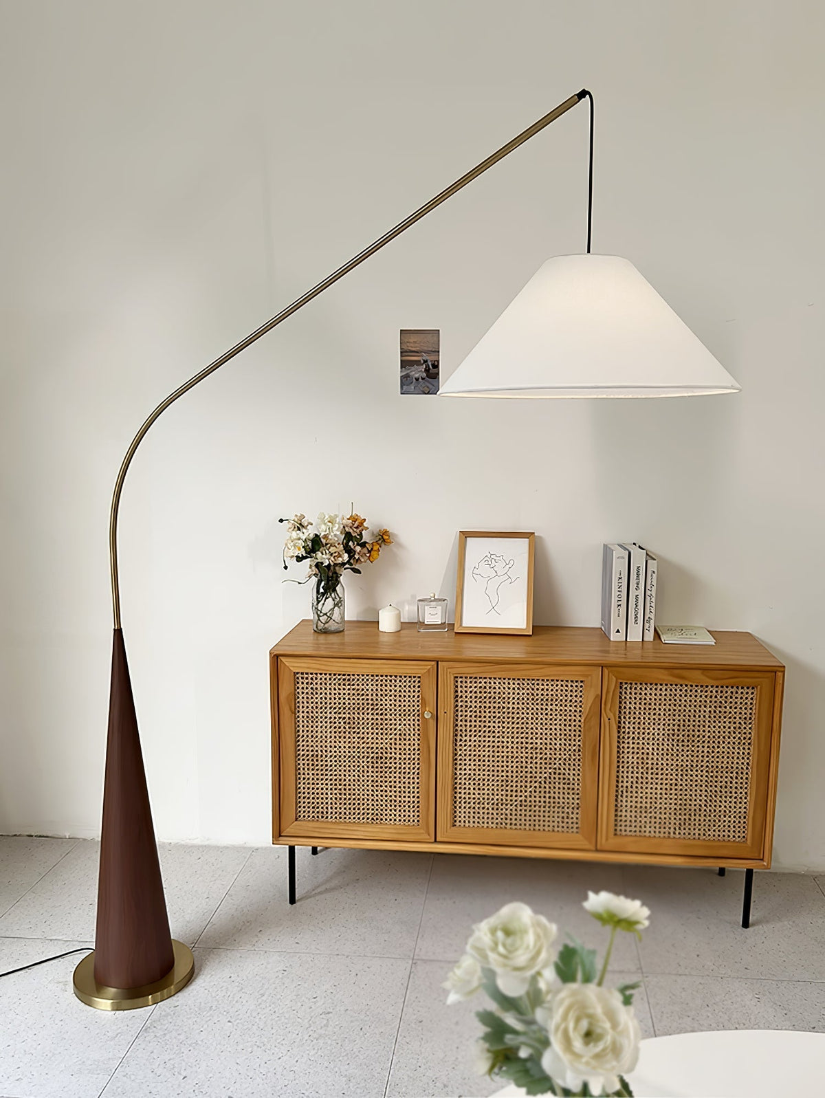 Uriah Minimalistische vloerlamp met stoffen kap