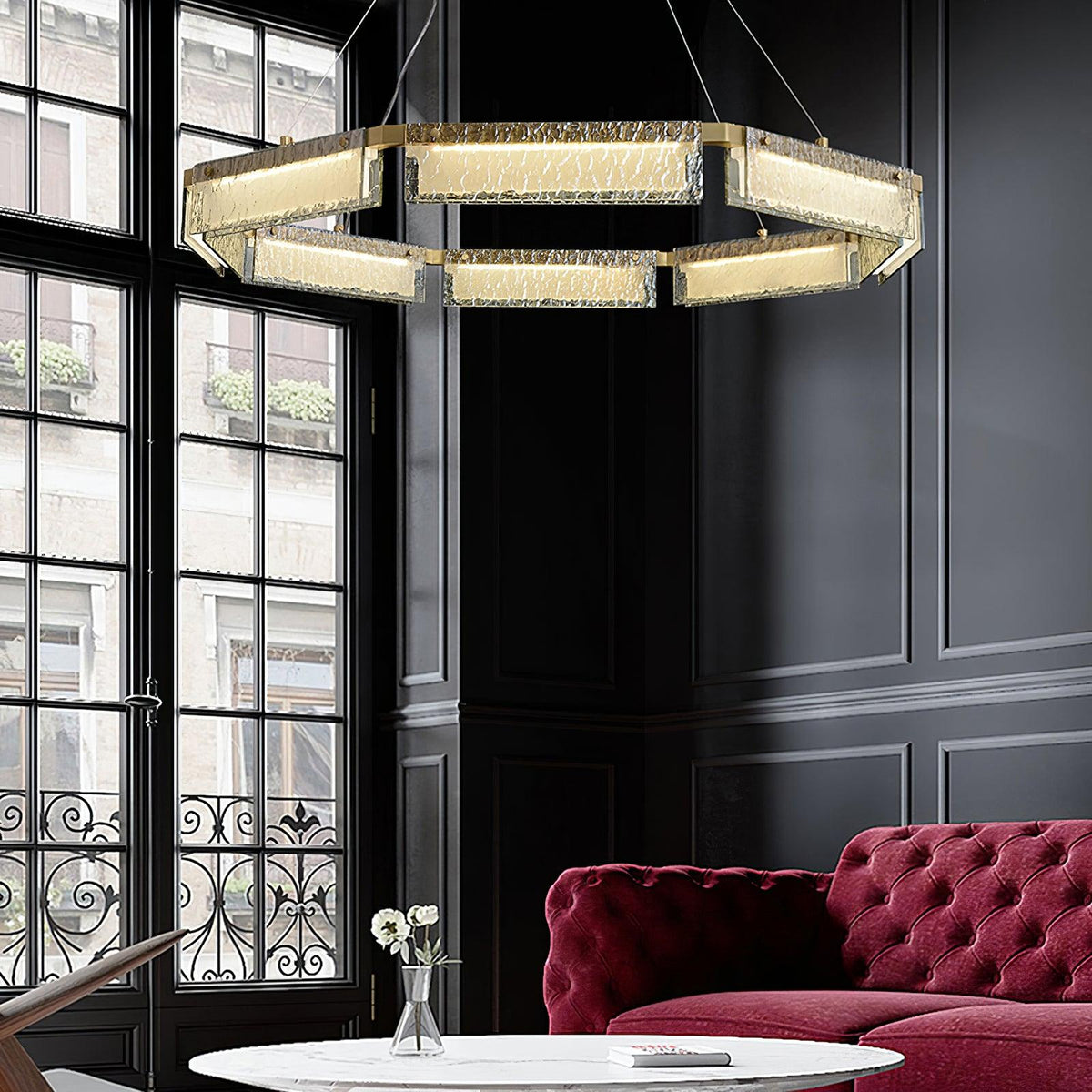 Hexa kroonluchter met luxe glas en LED