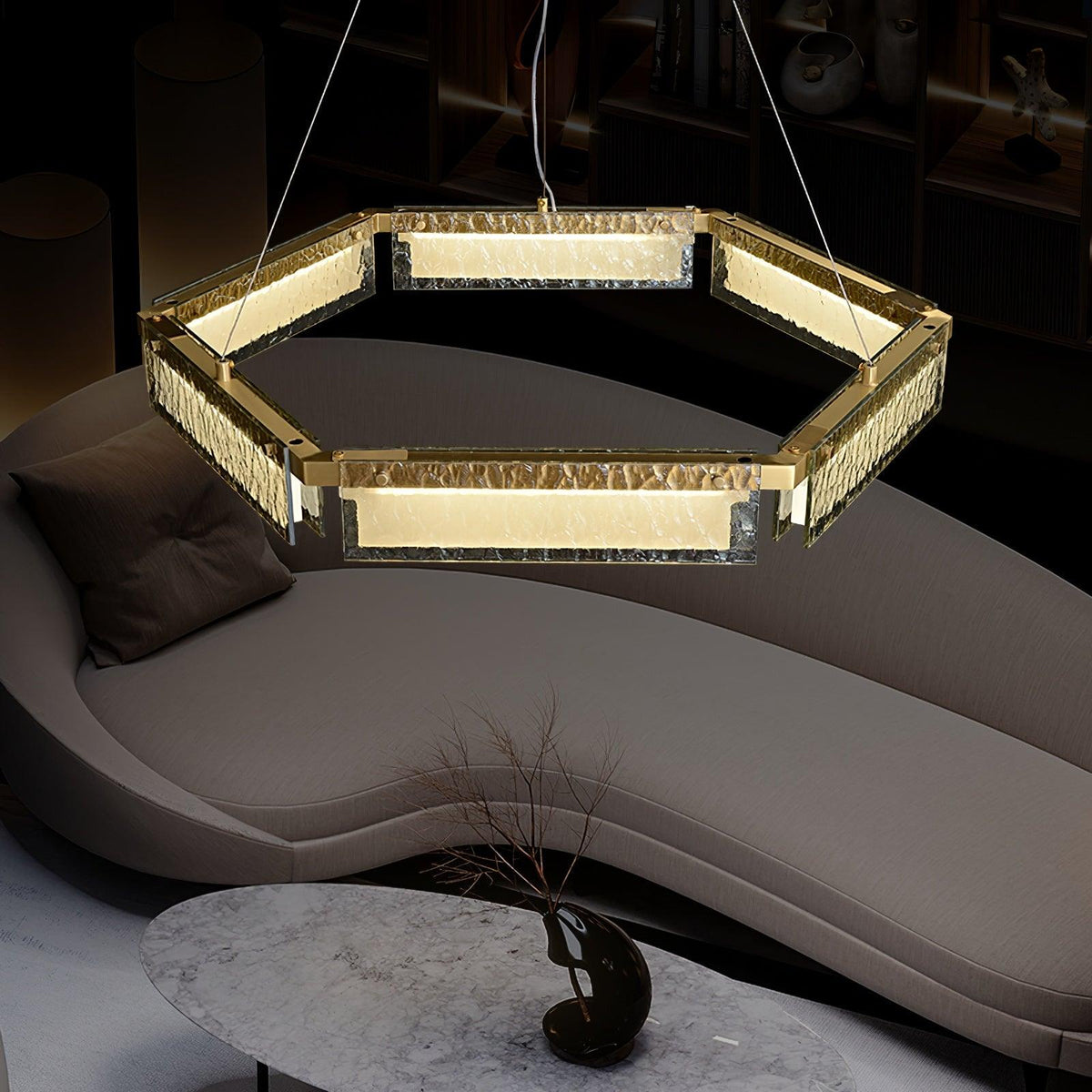 Hexa kroonluchter met luxe glas en LED
