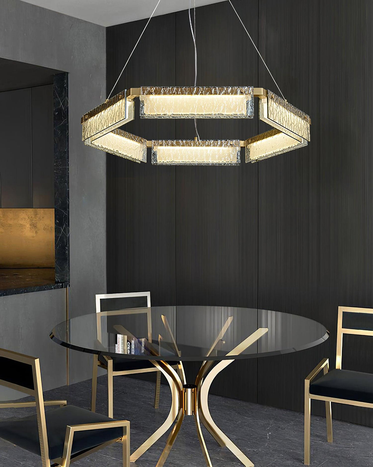 Hexa kroonluchter met luxe glas en LED