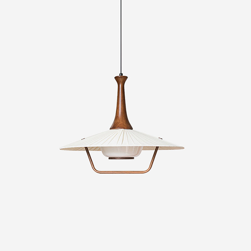 Vionne Mid-Century hanglamp van walnoothout en witte kap