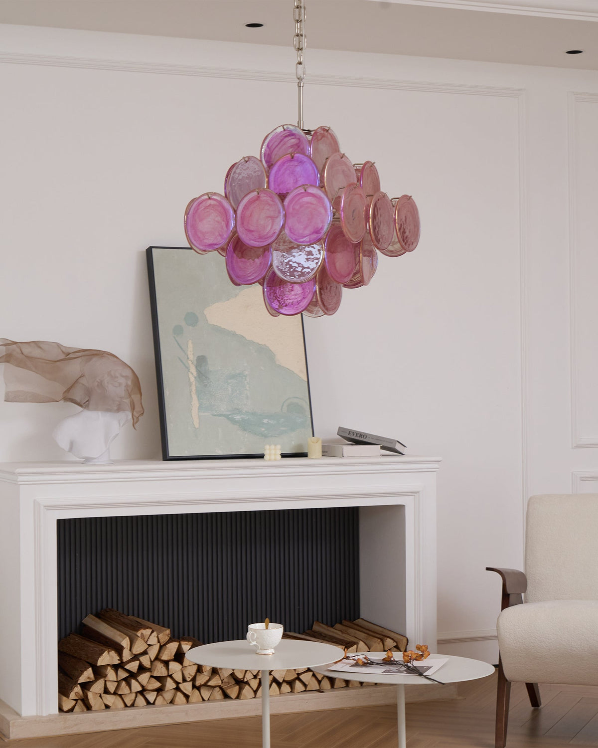 Celeian Kroonluchter Roze Iridescent Glazen Schijven Gelaagd Romantisch