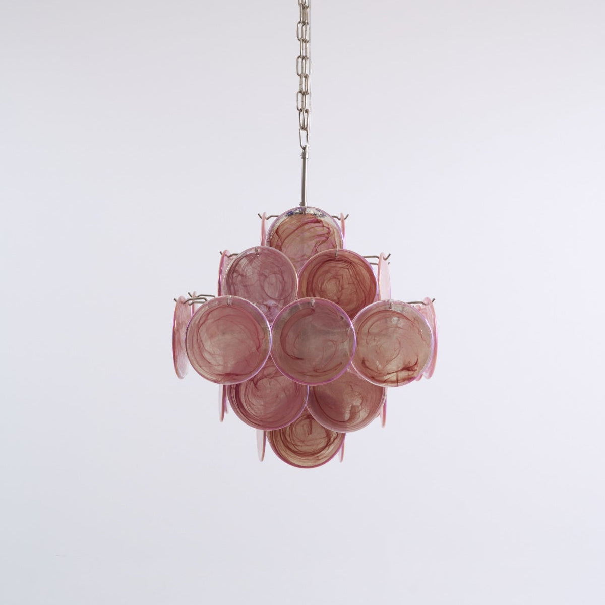 Celeian Kroonluchter Roze Iridescent Glazen Schijven Gelaagd Romantisch