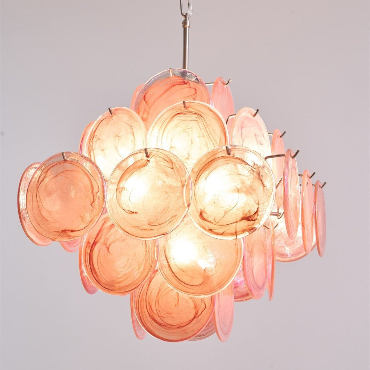 Celeian Kroonluchter Roze Iridescent Glazen Schijven Gelaagd Romantisch