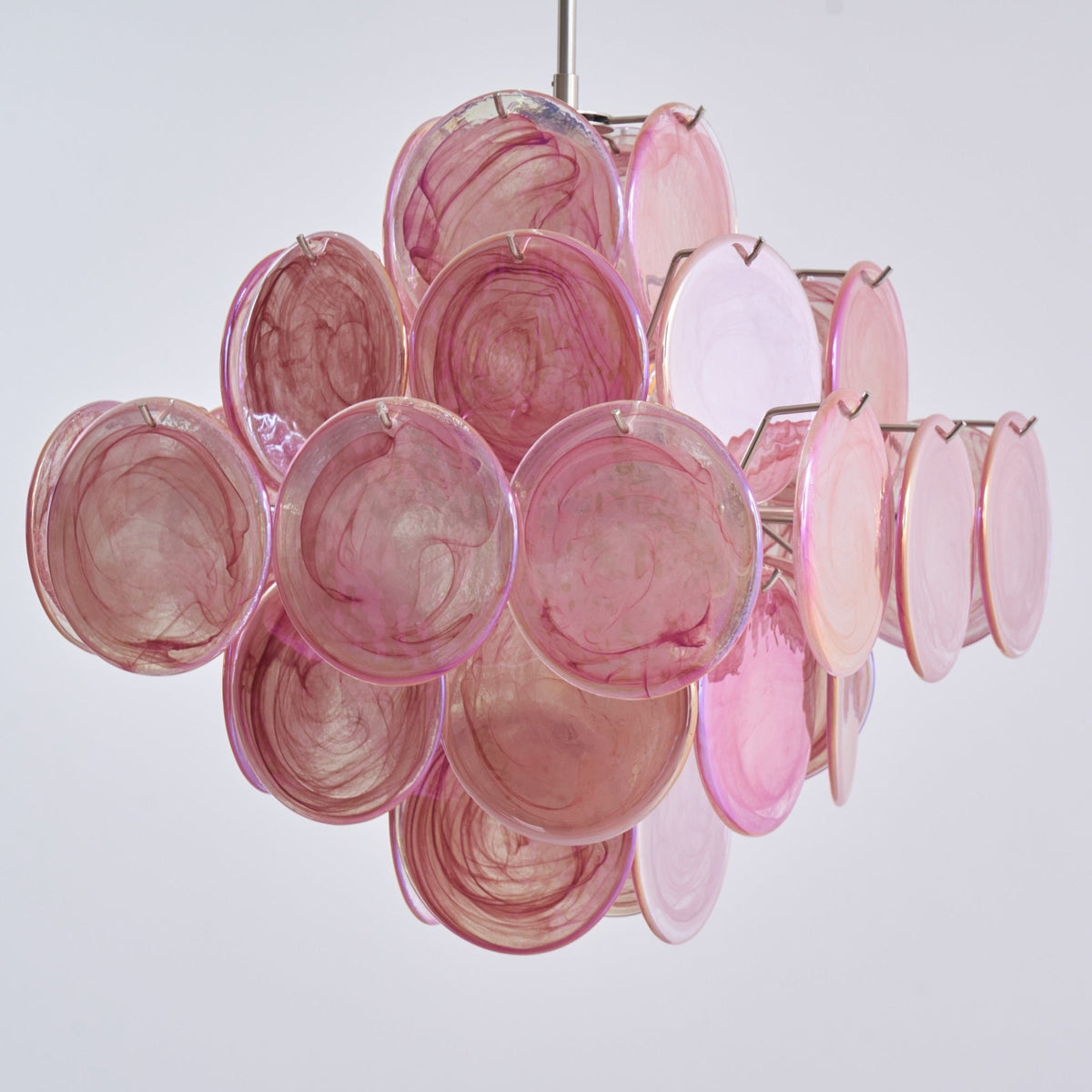 Celeian Kroonluchter Roze Iridescent Glazen Schijven Gelaagd Romantisch