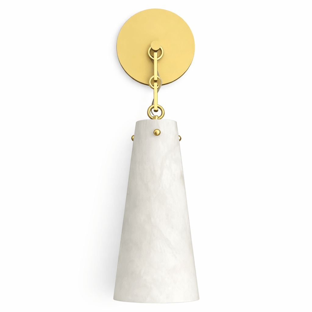 Alborelle aflopende albasten wandlamp met goudkleurige afwerking