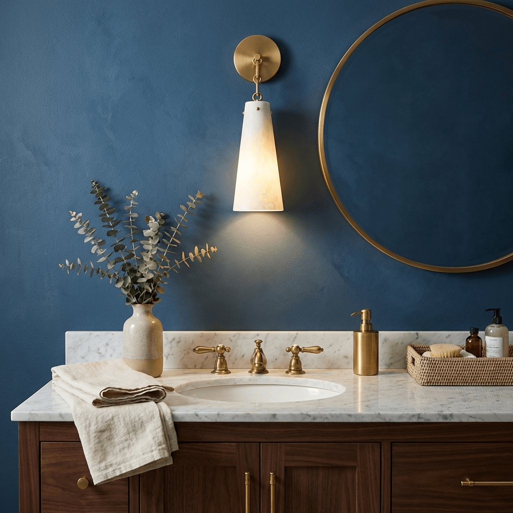 Alborelle aflopende albasten wandlamp met goudkleurige afwerking