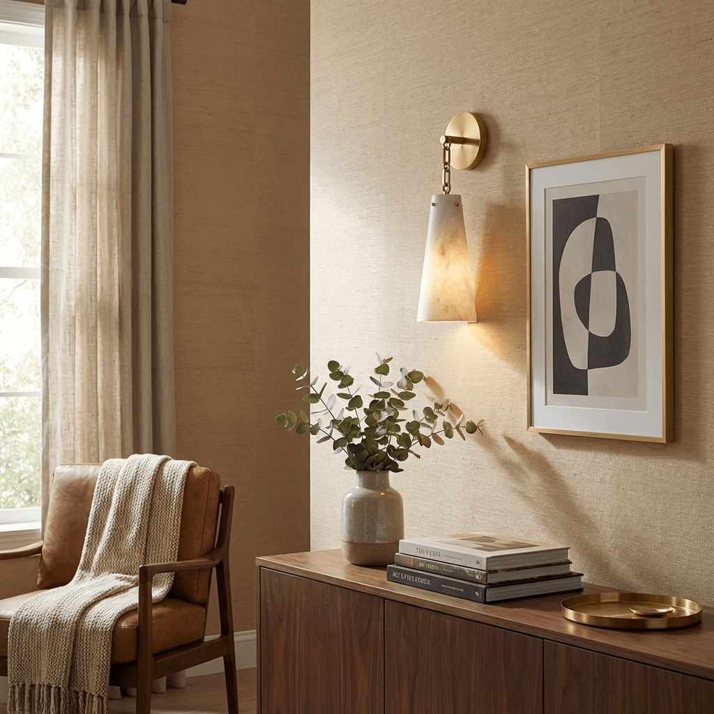 Alborelle aflopende albasten wandlamp met goudkleurige afwerking