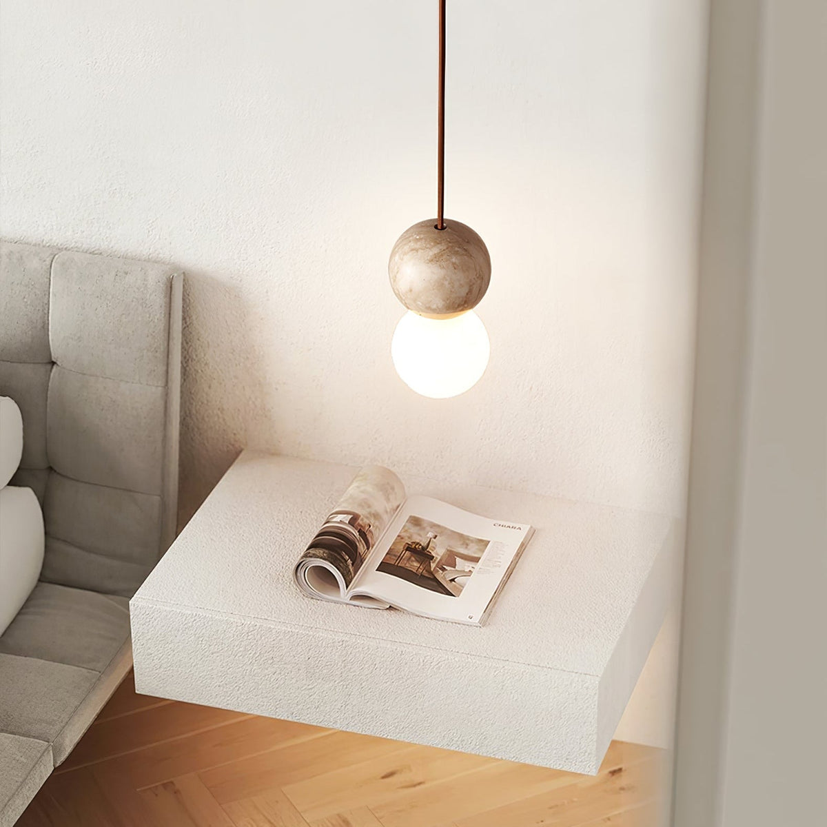 Serinelle hanglamp van geel travertin