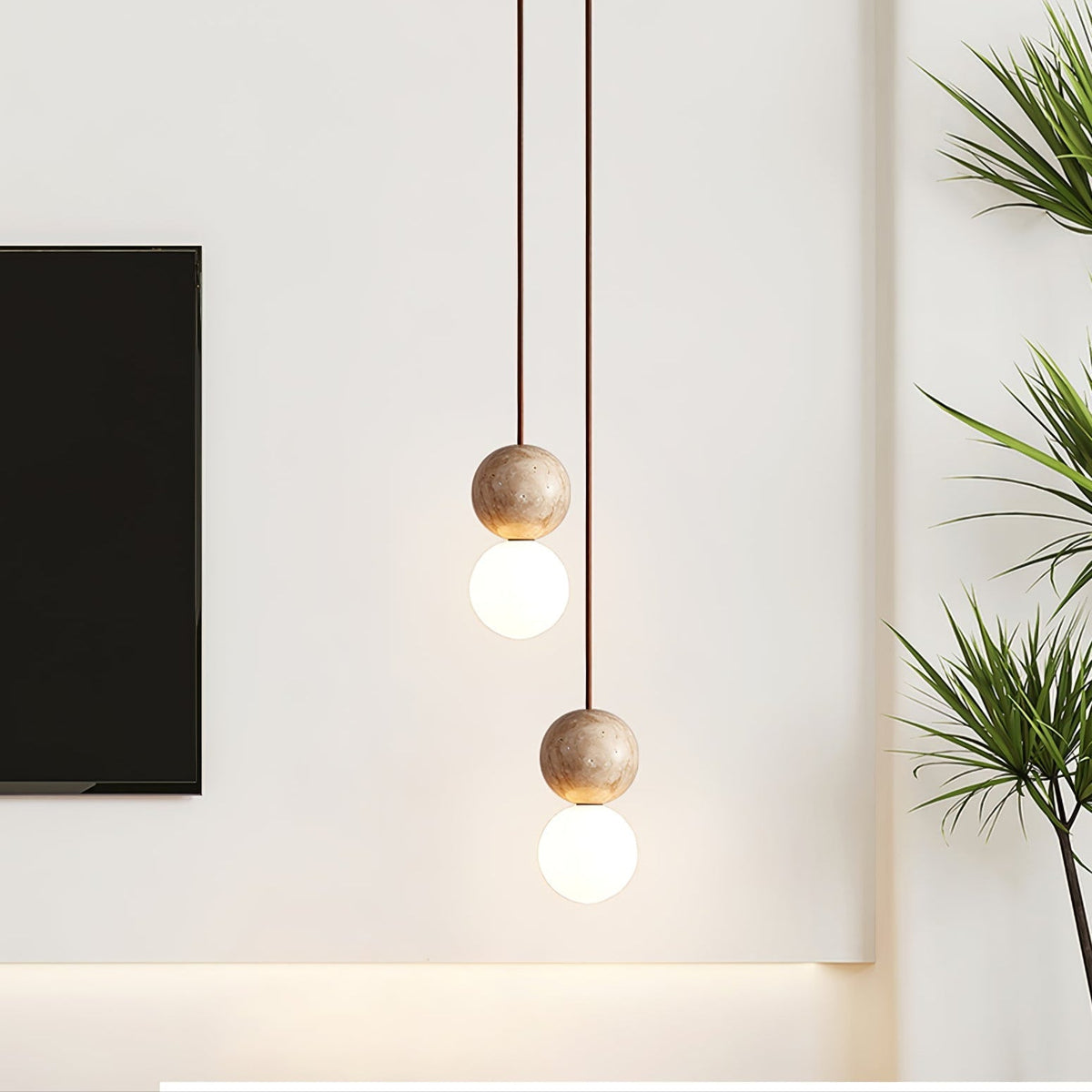 Serinelle hanglamp van geel travertin