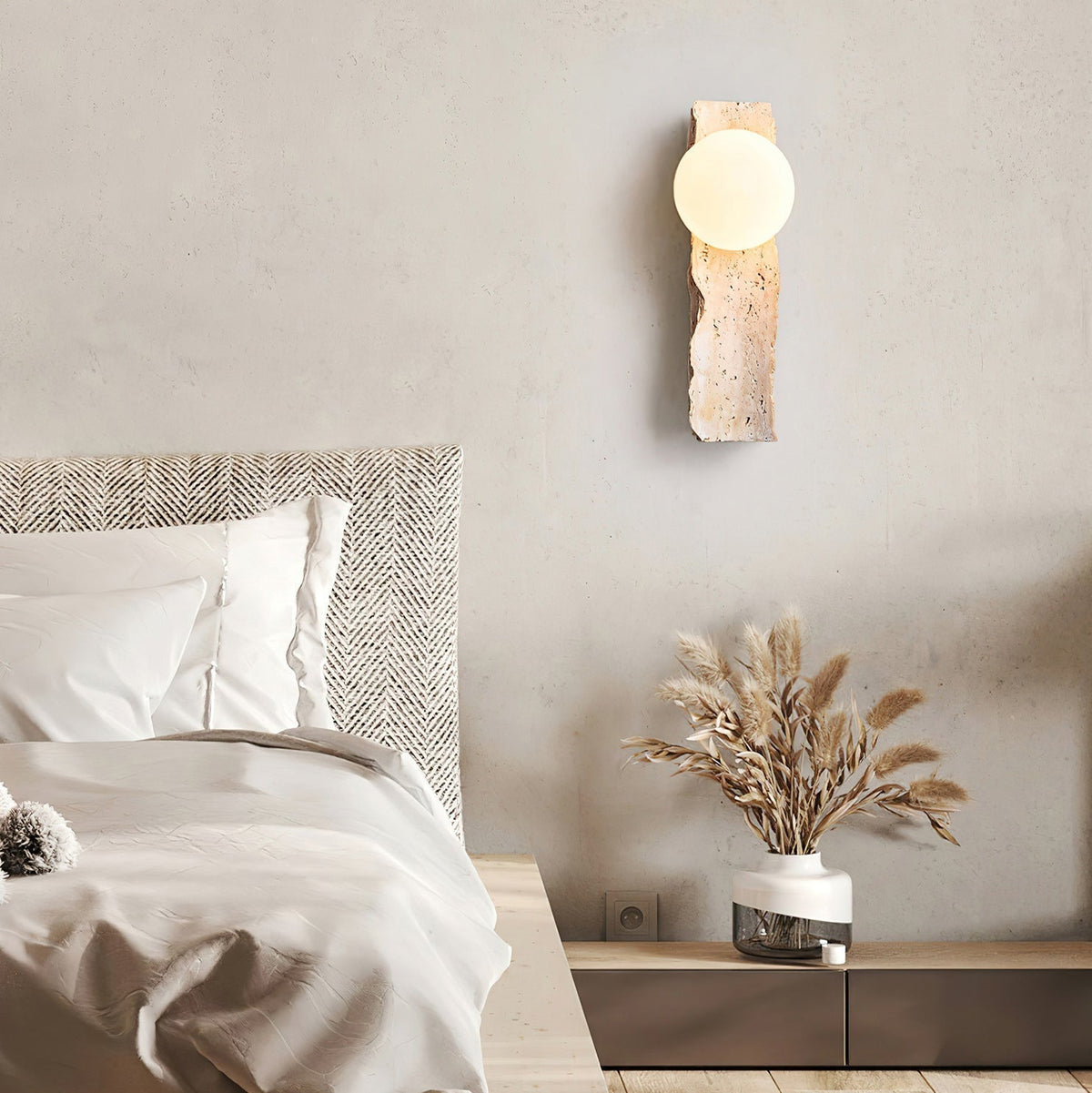 Tavivelia wandlamp met travertin en glas