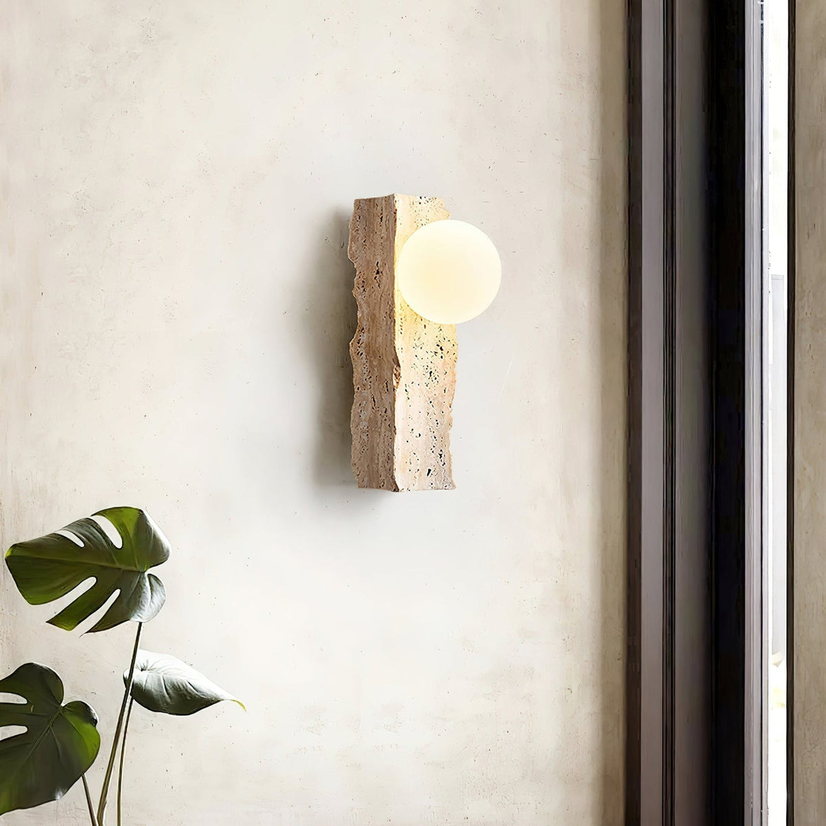 Tavivelia wandlamp met travertin en glas