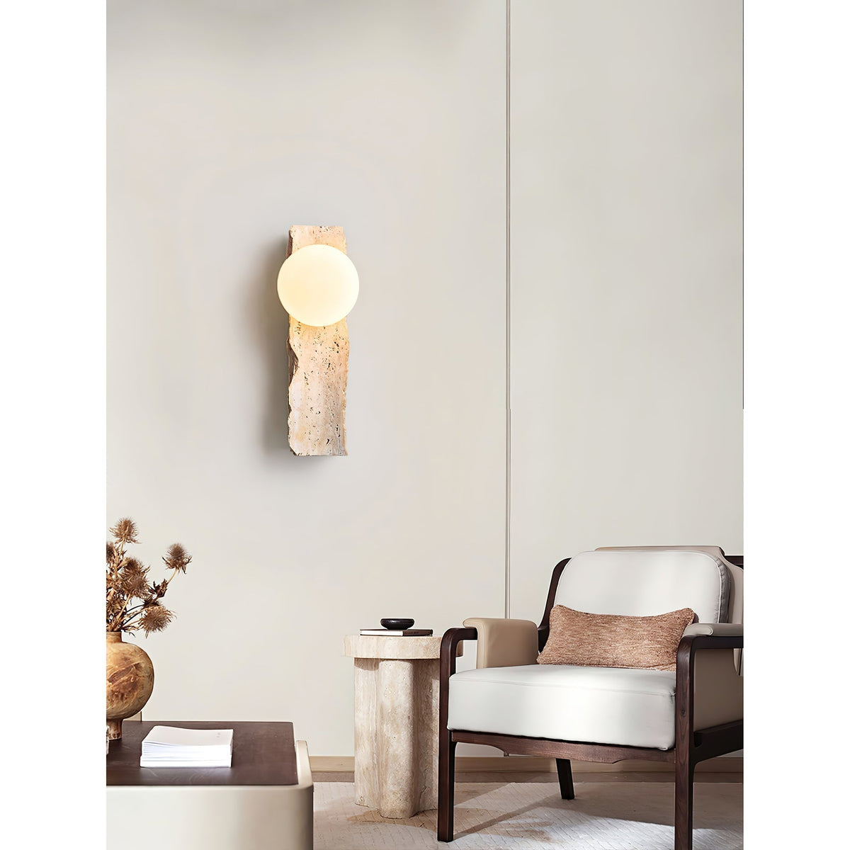 Tavivelia wandlamp met travertin en glas