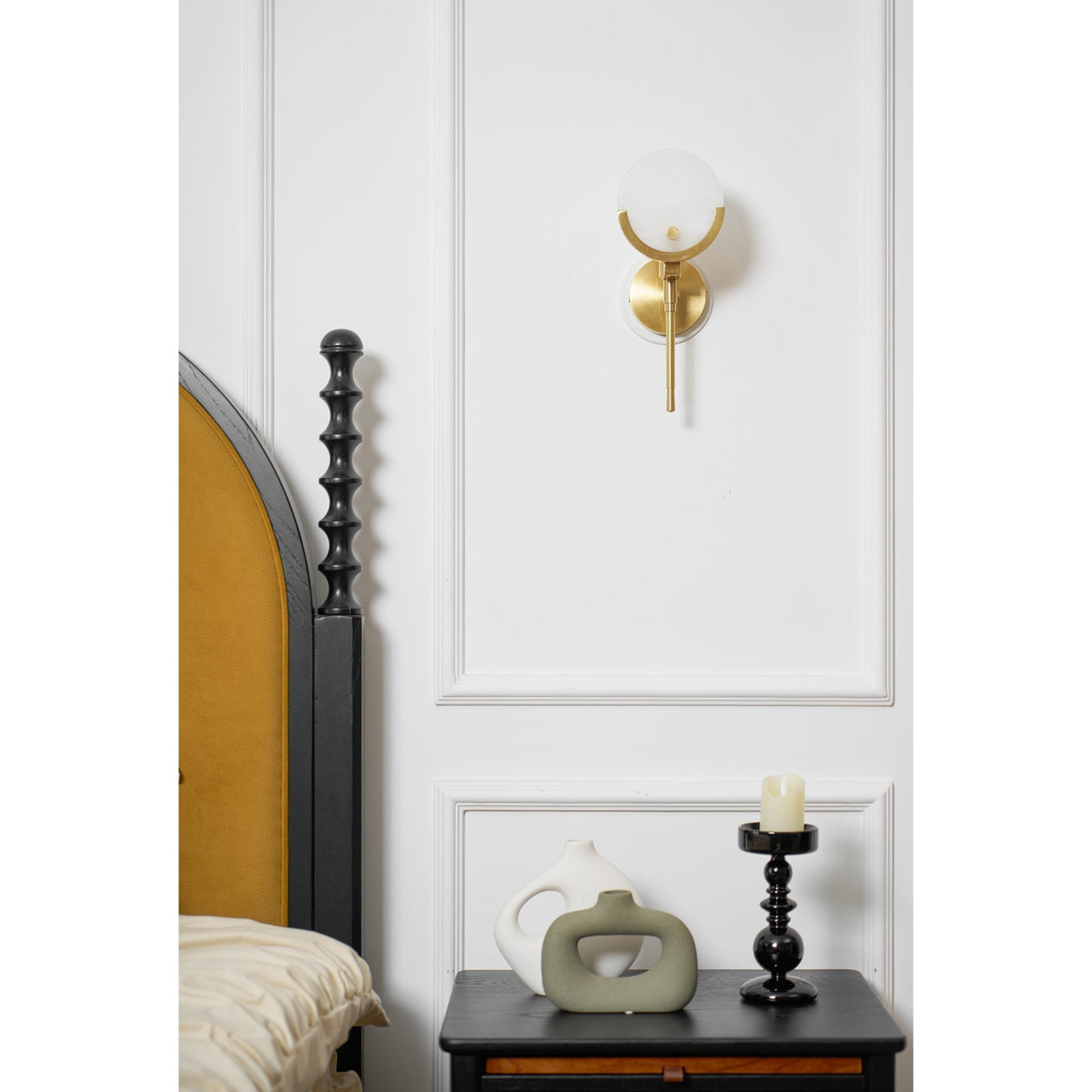 Ljomuvyo Moderne minimalistische wandlamp van messing met albasten kap