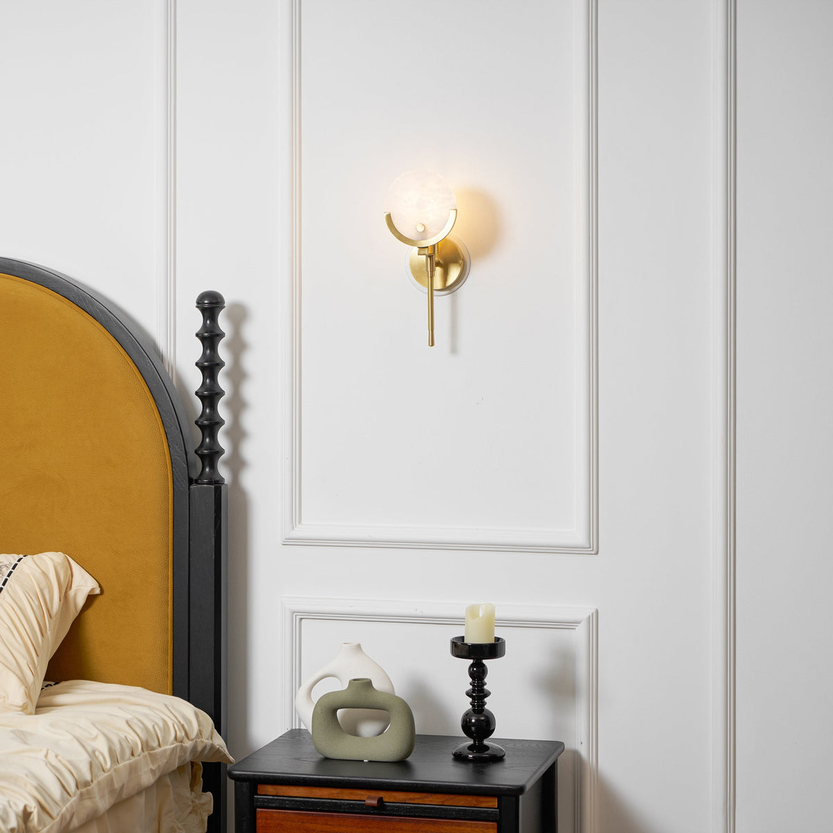 Ljomuvyo Moderne minimalistische wandlamp van messing met albasten kap