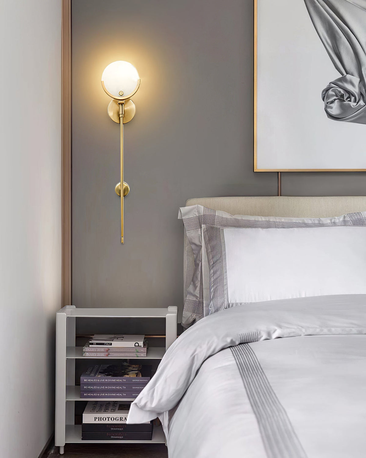 Ljomuvyo Moderne minimalistische wandlamp van messing met albasten kap