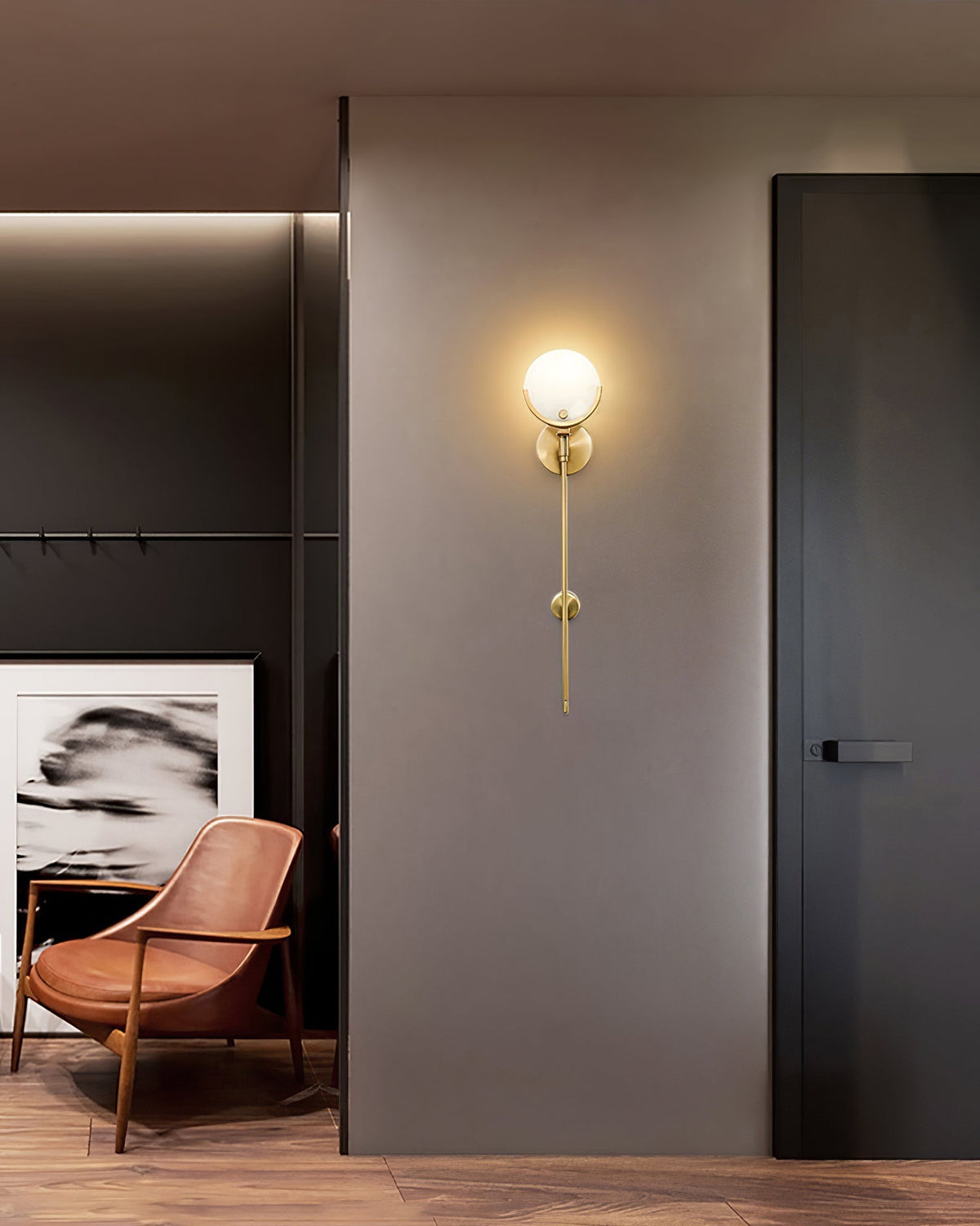 Ljomuvyo Moderne minimalistische wandlamp van messing met albasten kap