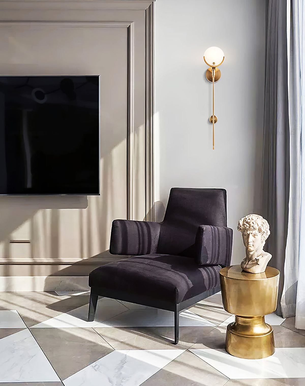 Ljomuvyo Moderne minimalistische wandlamp van messing met albasten kap
