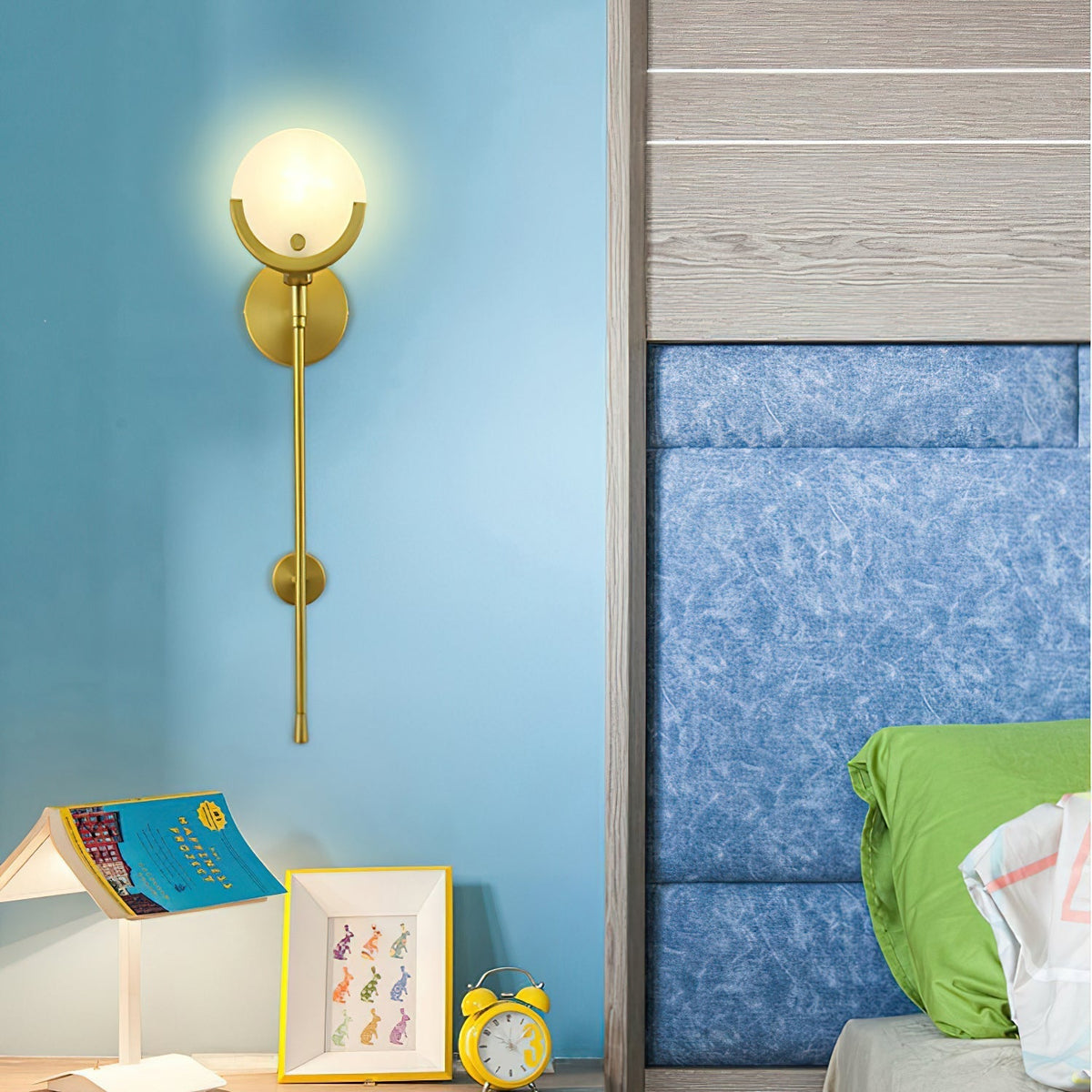 Ljomuvyo Moderne minimalistische wandlamp van messing met albasten kap