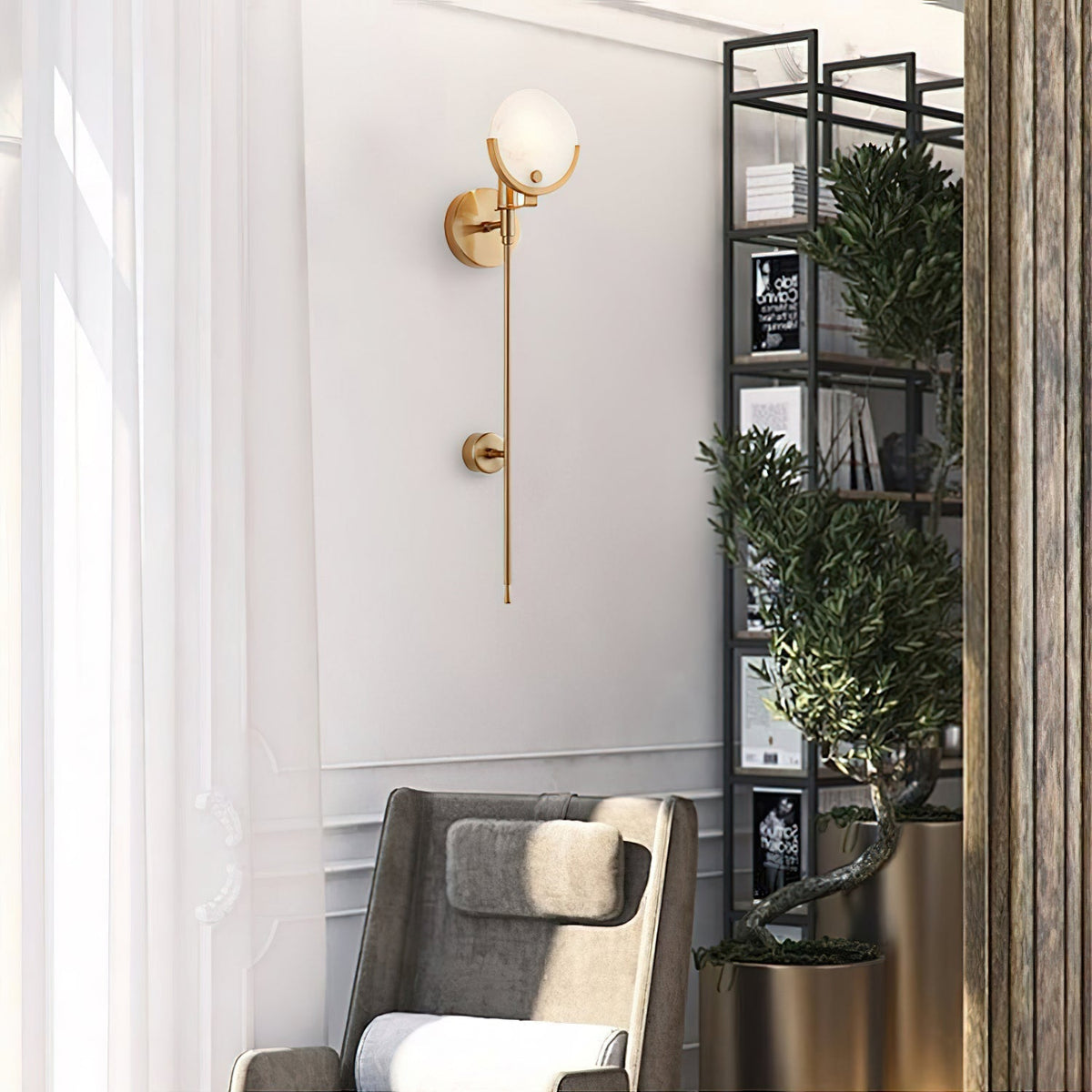 Ljomuvyo Moderne minimalistische wandlamp van messing met albasten kap