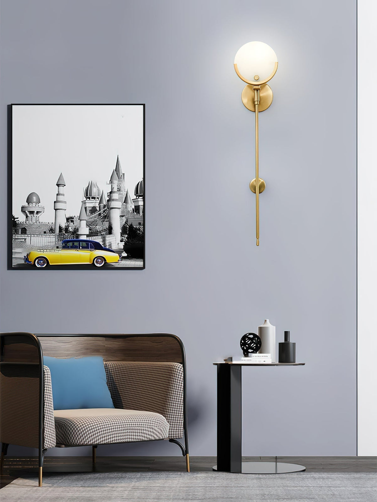 Ljomuvyo Moderne minimalistische wandlamp van messing met albasten kap