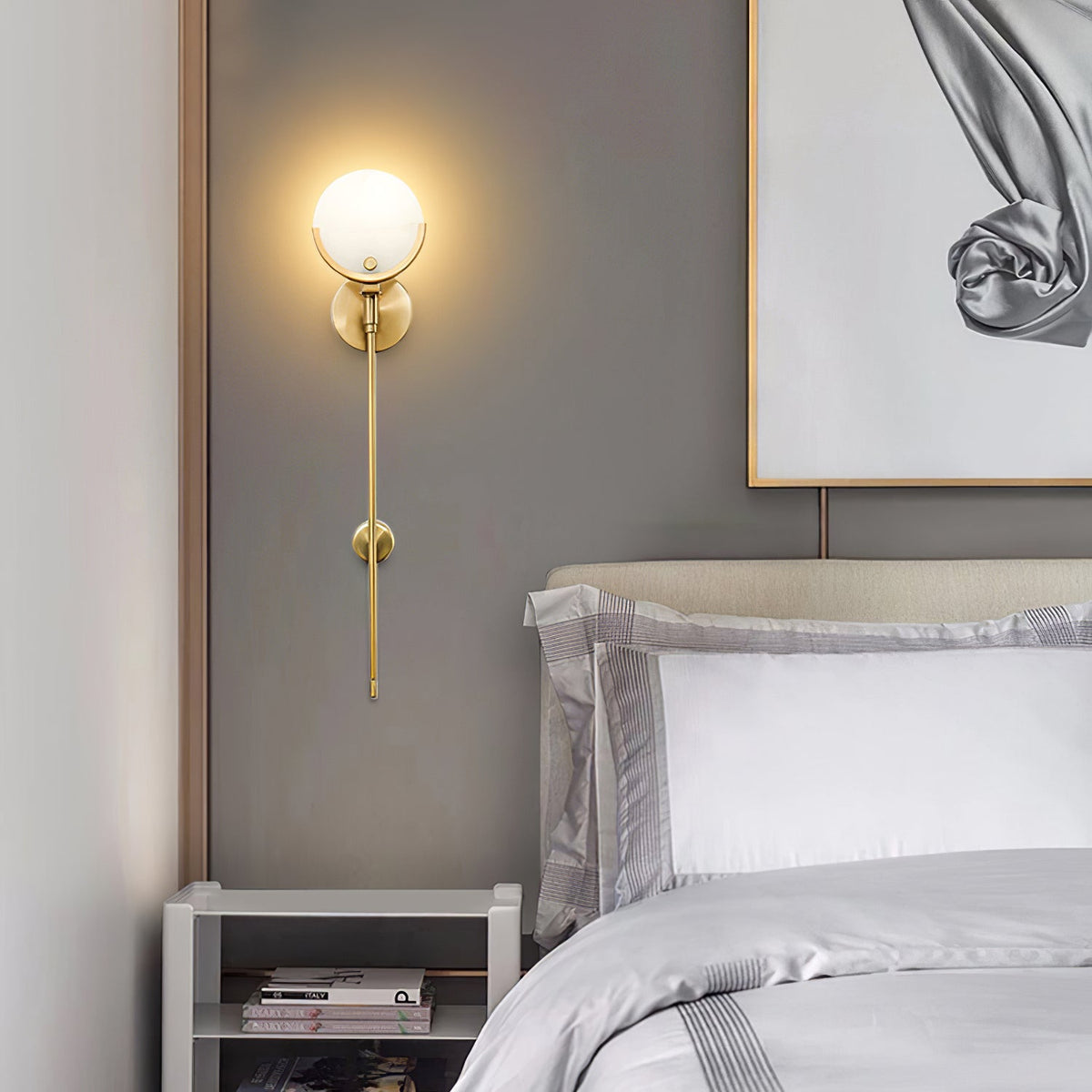 Ljomuvyo Moderne minimalistische wandlamp van messing met albasten kap