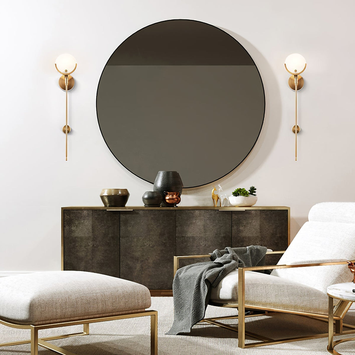Ljomuvyo Moderne minimalistische wandlamp van messing met albasten kap