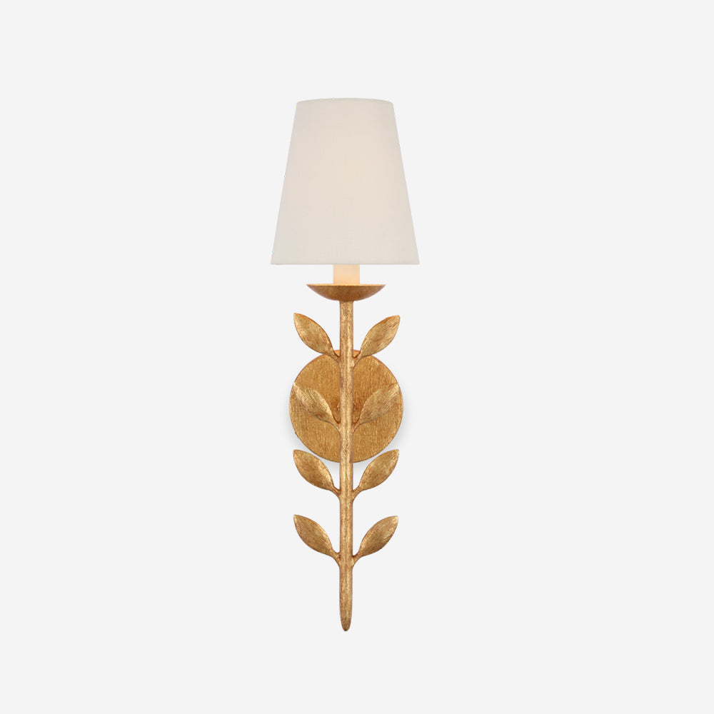 Evoque wandlamp met goudbladeren afwerking en stoffen kap