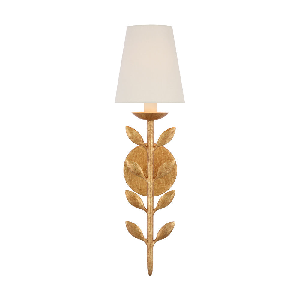 Evoque wandlamp met goudbladeren afwerking en stoffen kap