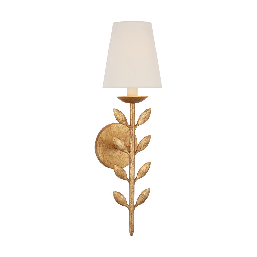 Evoque wandlamp met goudbladeren afwerking en stoffen kap