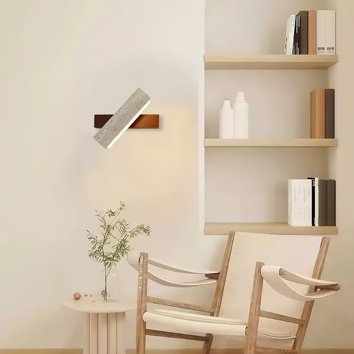 Ostruvyo moderne minimalistische wandlamp van walnoot en travertin