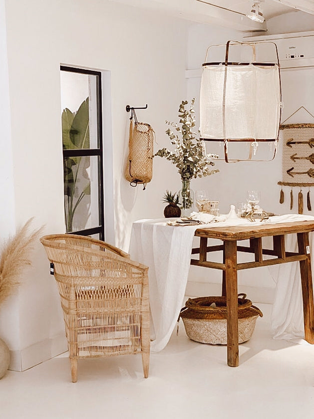 Arioelia hanglamp met bamboe lampenkap voor de woonkamer
