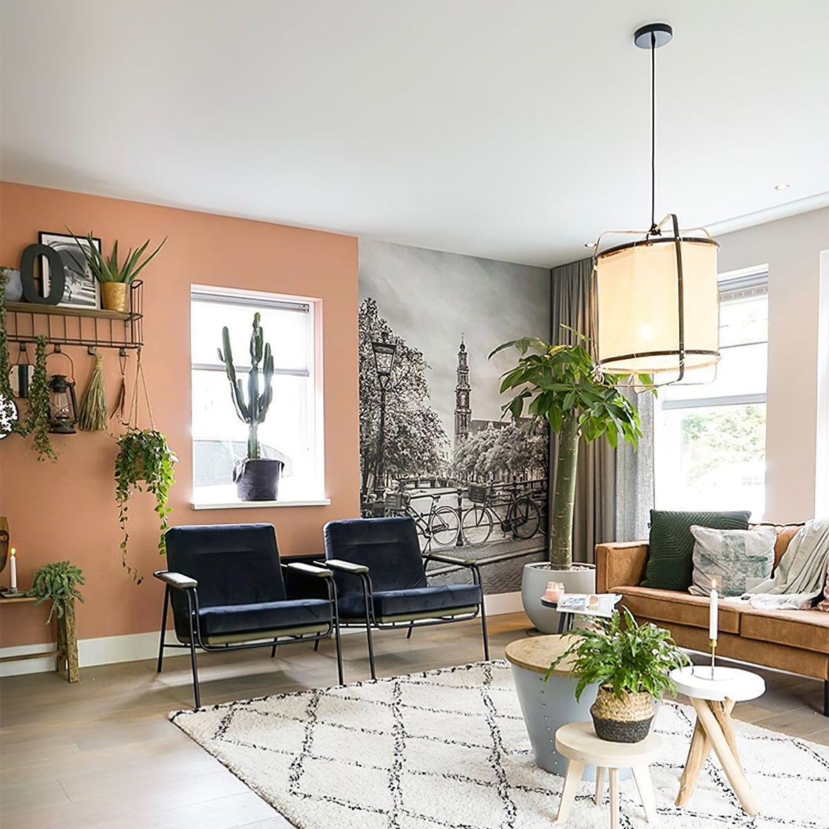 Arioelia hanglamp met bamboe lampenkap voor de woonkamer