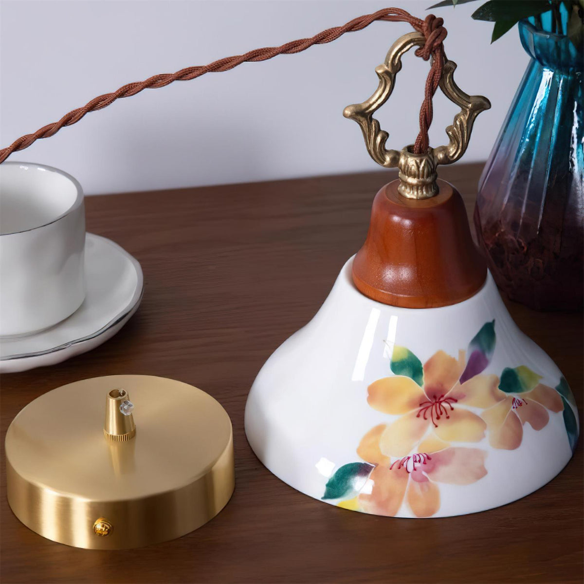Ciraielle hanglamp roze keramiek bloemen woonkamer