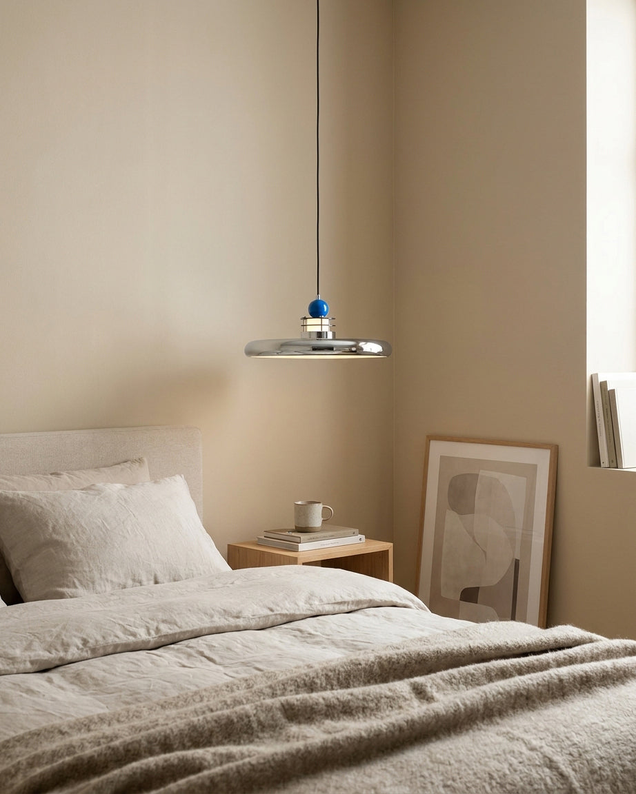 Celian hanglamp met gepolijste chroom en blauw acryl