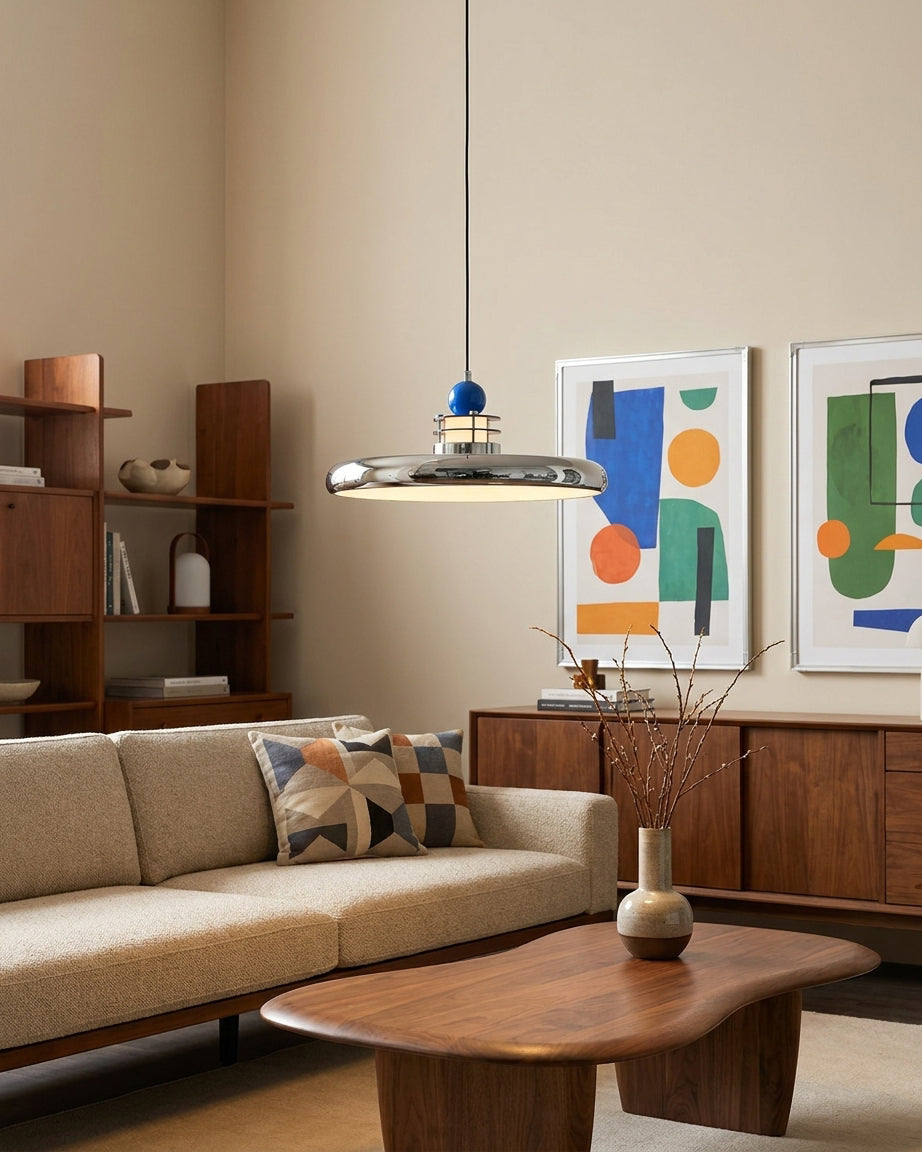 Celian hanglamp met gepolijste chroom en blauw acryl