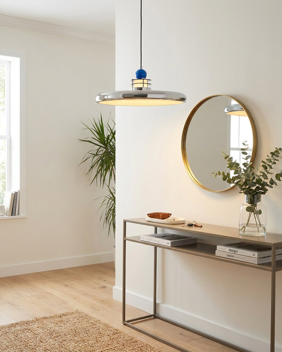 Celian hanglamp met gepolijste chroom en blauw acryl
