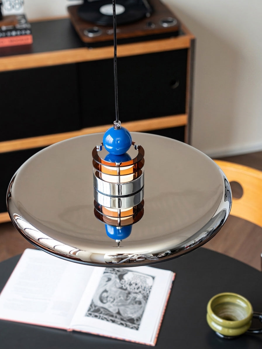 Celian hanglamp met gepolijste chroom en blauw acryl