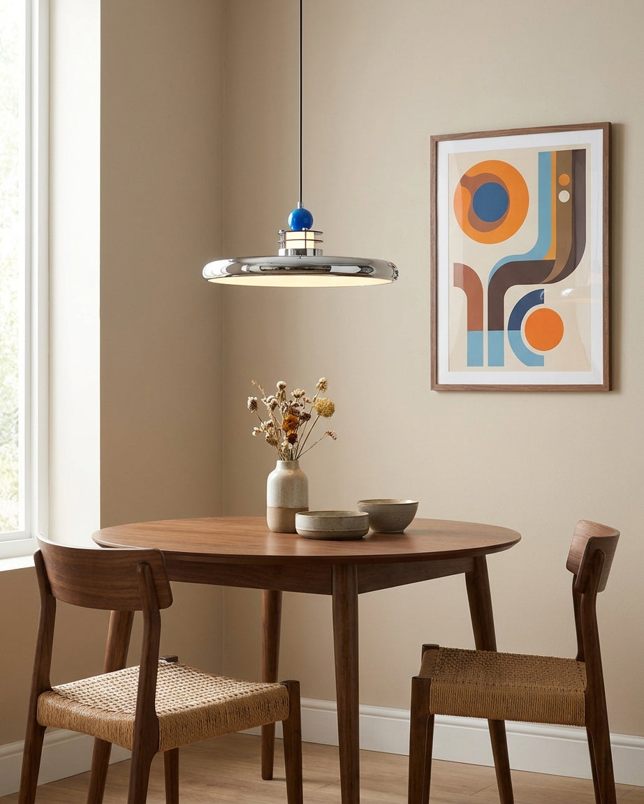 Celian hanglamp met gepolijste chroom en blauw acryl
