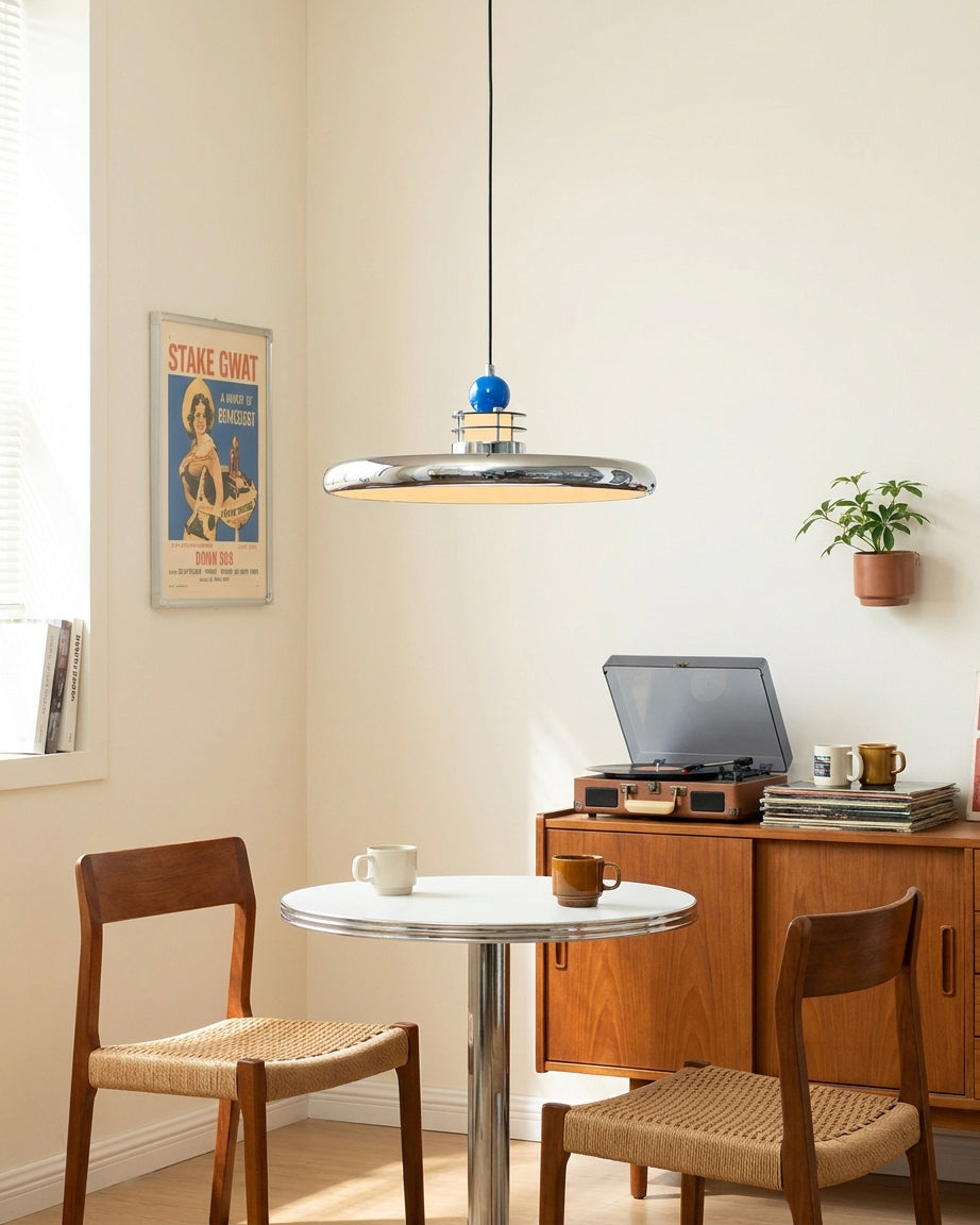 Celian hanglamp met gepolijste chroom en blauw acryl