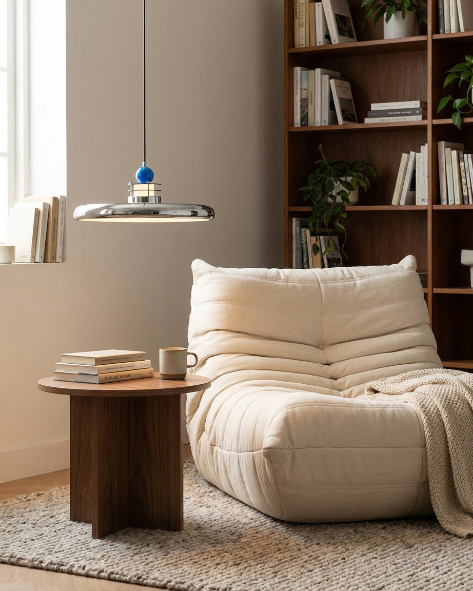 Celian hanglamp met gepolijste chroom en blauw acryl