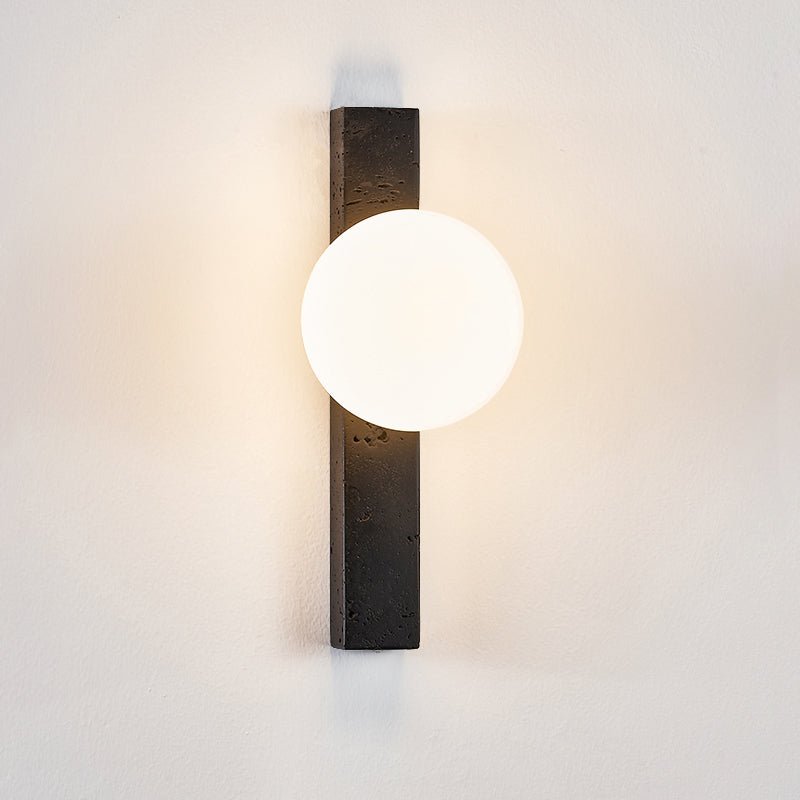 Zoshaira bollen Zwart travertin wandlamp