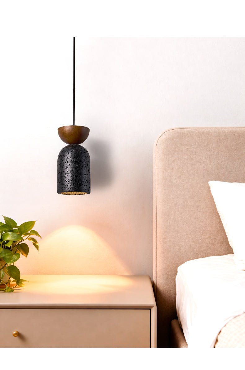 Iris hanglamp met zwarte travertin en donker walnoot