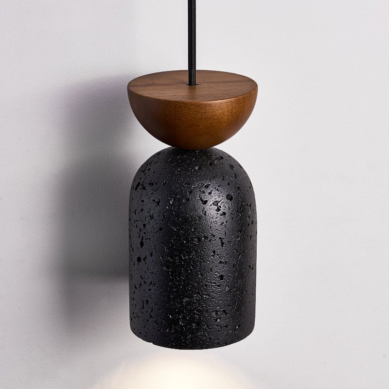 Iris hanglamp met zwarte travertin en donker walnoot