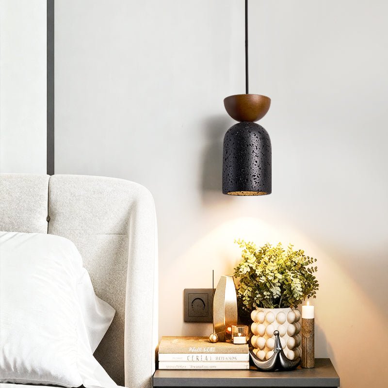 Iris hanglamp met zwarte travertin en donker walnoot