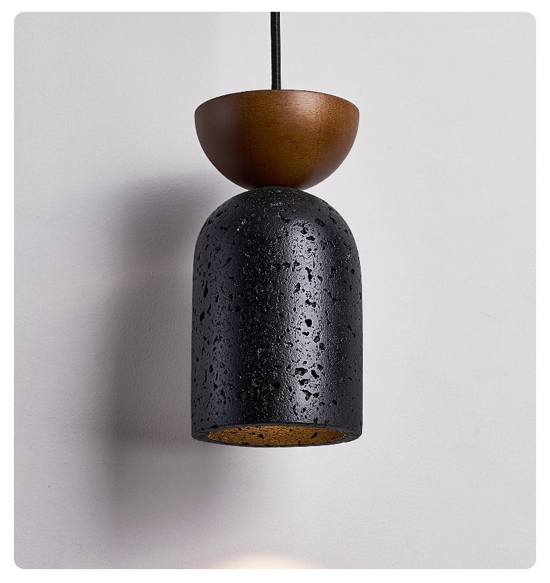 Iris hanglamp met zwarte travertin en donker walnoot