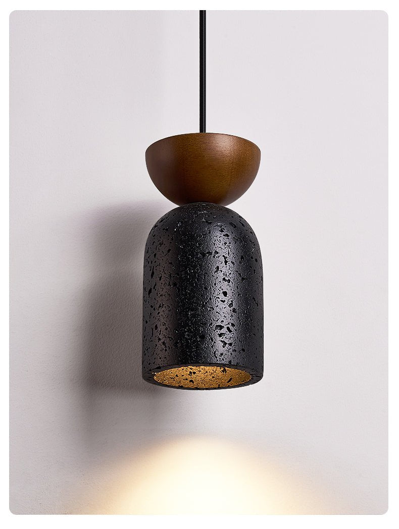 Iris hanglamp met zwarte travertin en donker walnoot