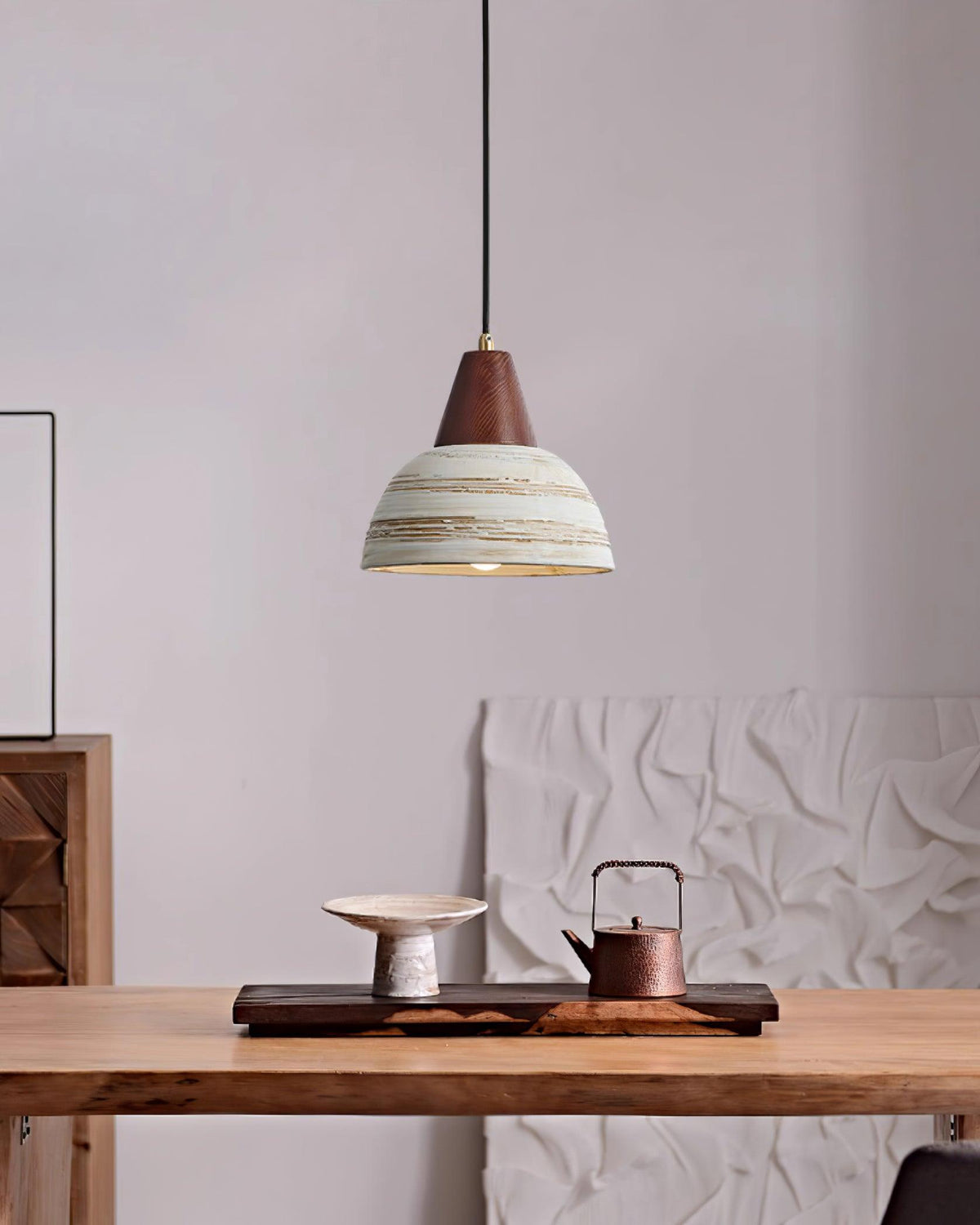 Moderne hanglamp met textuurkeramische kap, getaperd, Noordse minimalistisch