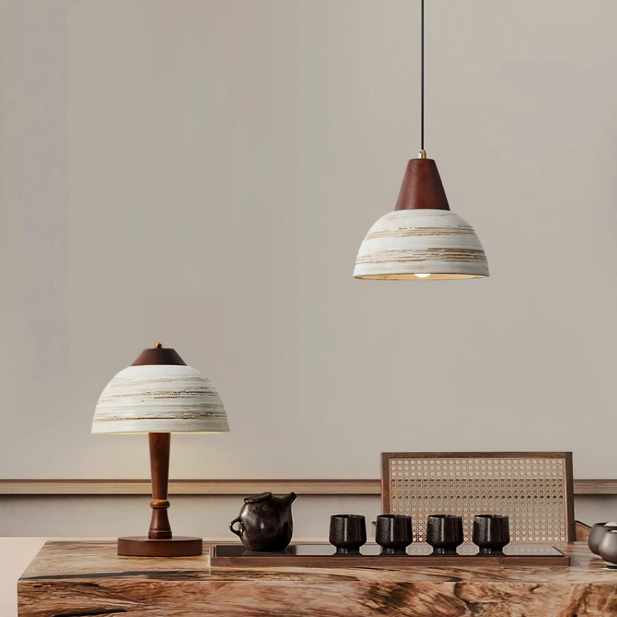 Moderne hanglamp met textuurkeramische kap, getaperd, Noordse minimalistisch