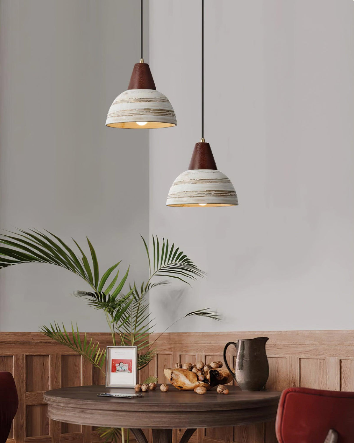 Moderne hanglamp met textuurkeramische kap, getaperd, Noordse minimalistisch